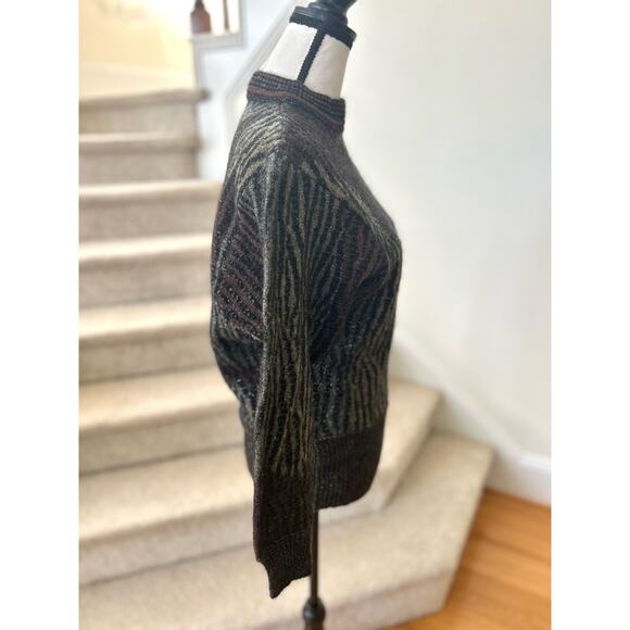 Bogner Wool & Mohair Blend Brown Metallic Zebra Print Sweater - Picture 2 of 8